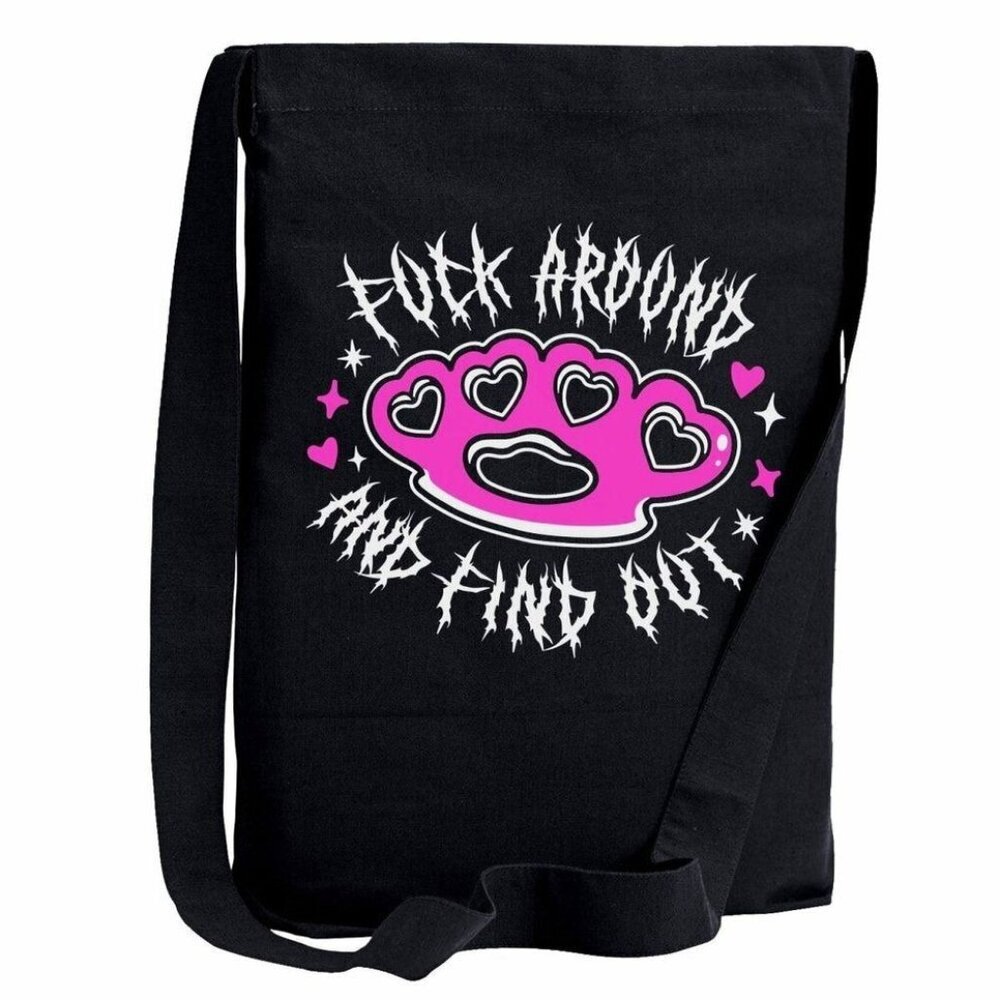 Too Fast ✦ F Around & Find Out Sling Tote ✦ Pink Black Canvas Graphic NWT